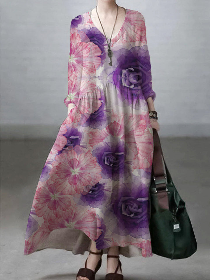Simple and Casual Dress Made of Cotton and Linen with V-Neck
