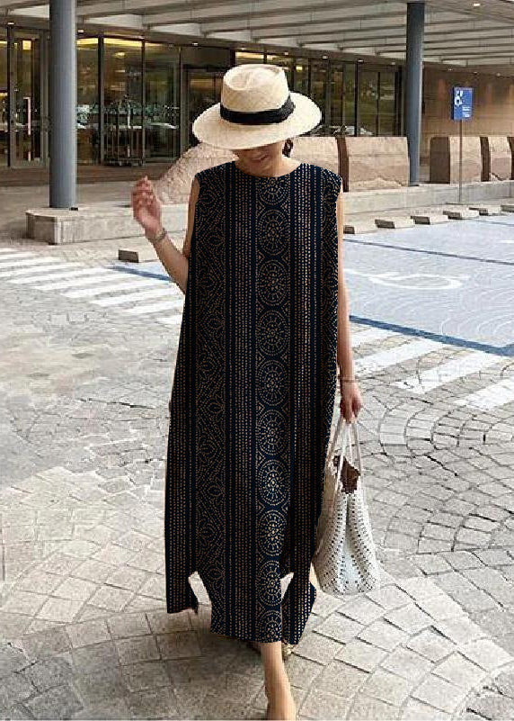Khaki Side-Open Linen Cotton Dress