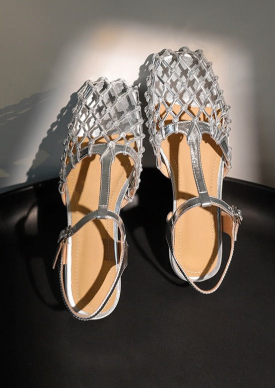 Silver Hollow Buckle Strap Sandals