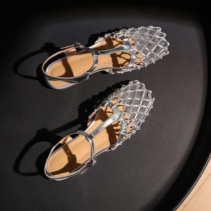Silver Hollow Buckle Strap Sandals
