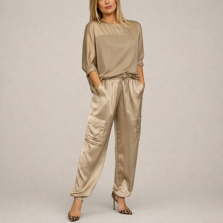 Erin | Casual Satin Cargo Set