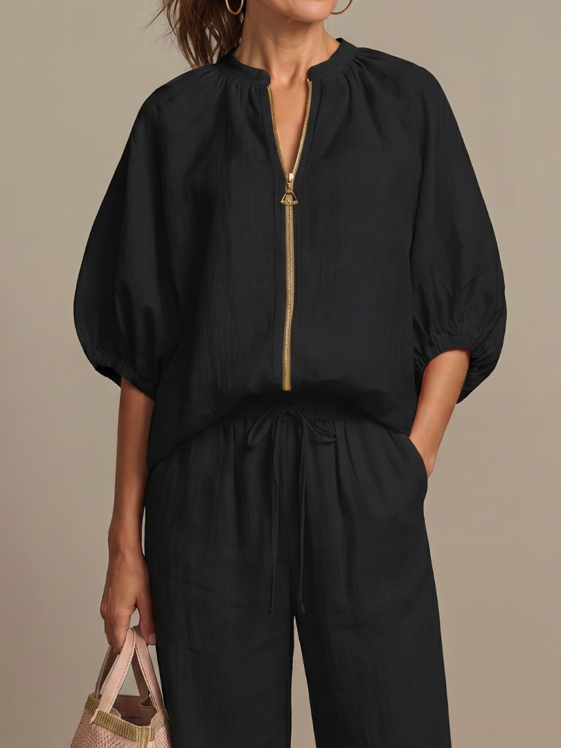 Natalia | Zip Blouson Wide Leg Pants Set