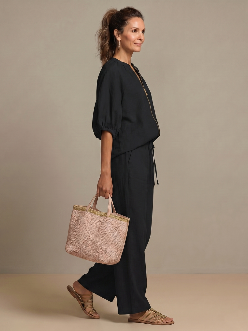 Natalia | Zip Blouson Wide Leg Pants Set