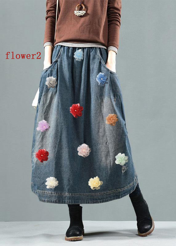 Blue Retro Patchwork Denim Skirt