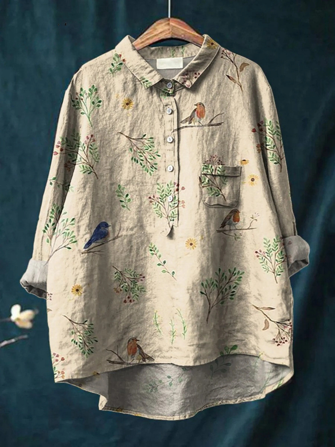 Lorelai | Boughs And Robin Birds Pattern Print Blouse