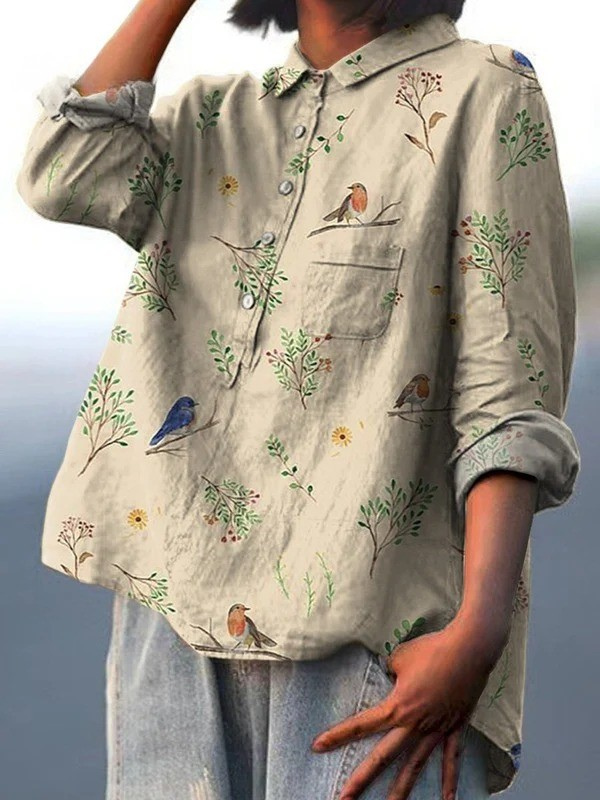 Lorelai | Boughs And Robin Birds Pattern Print Blouse