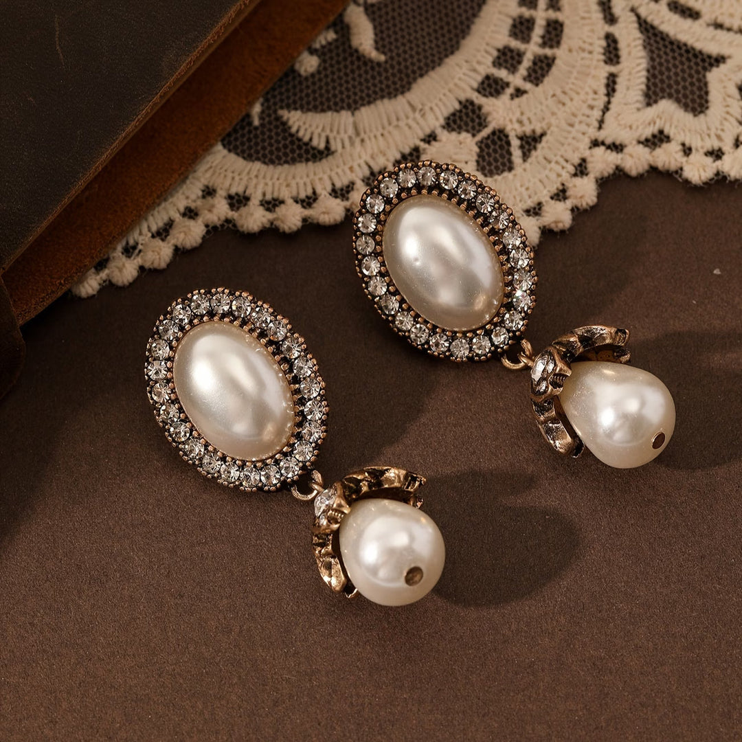 Beatrix | Vintage Pearl Frame Drop Earrings