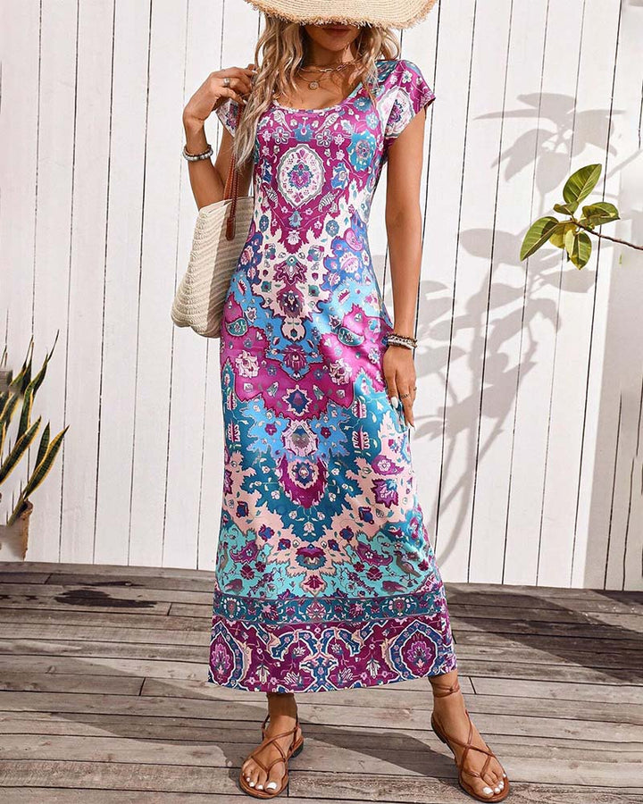 Colourful Print Slit Dress