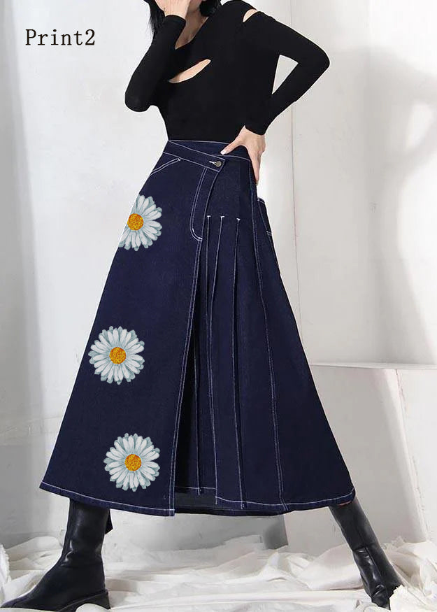 Boho Blue Asymmetrical Zip Denim Skirt