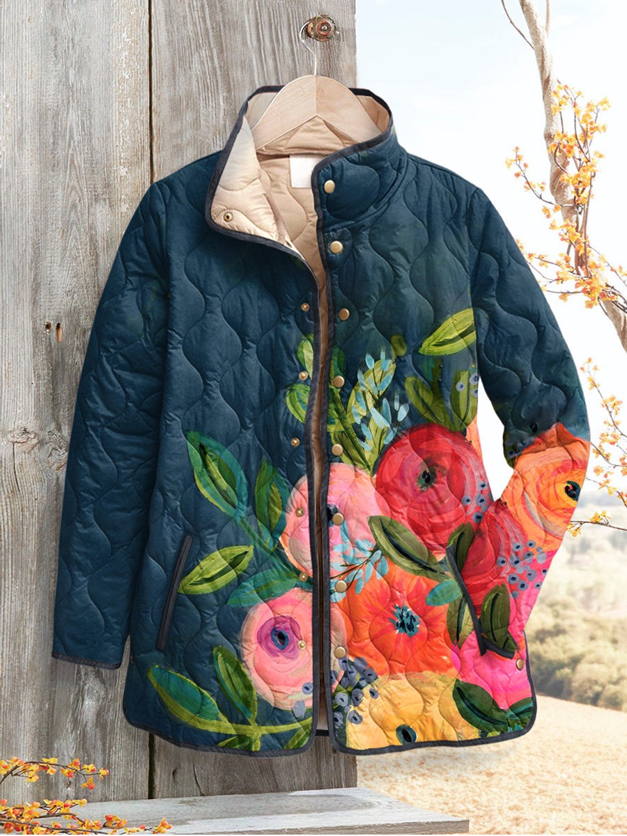 Lourdes Charming Quilted Jacket with Vintage Floral Print