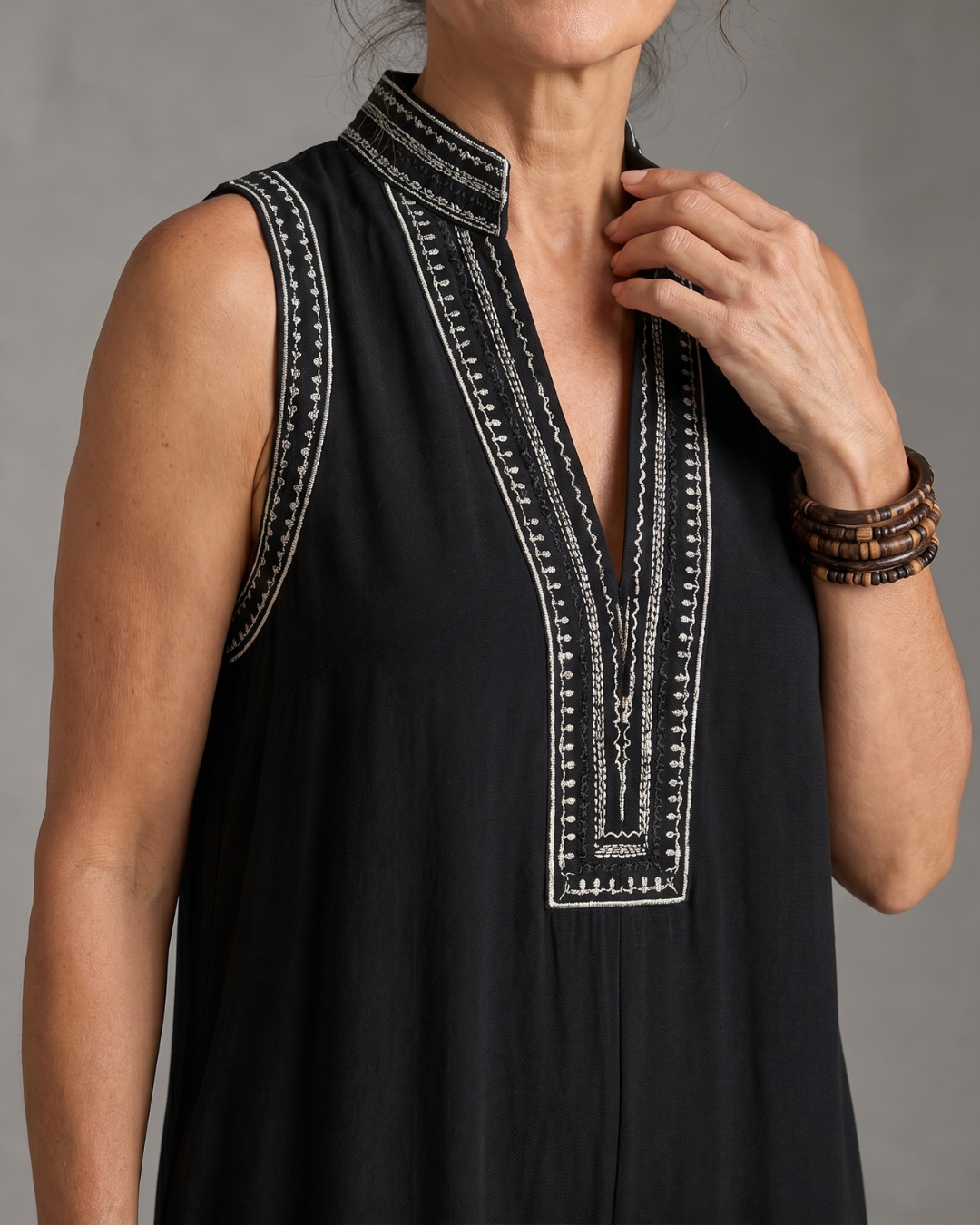 Velmira | Embroidered V-Neck Sleeveless Jumpsuit with Wide Leg