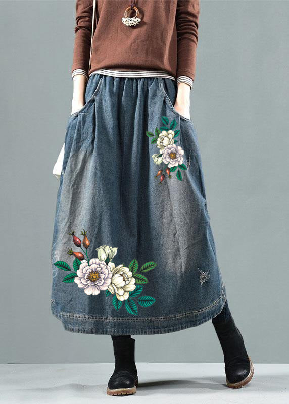 Blue Retro Patchwork Denim Skirt