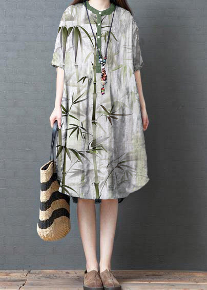 Black Striped Cotton Linen Tunic Dress