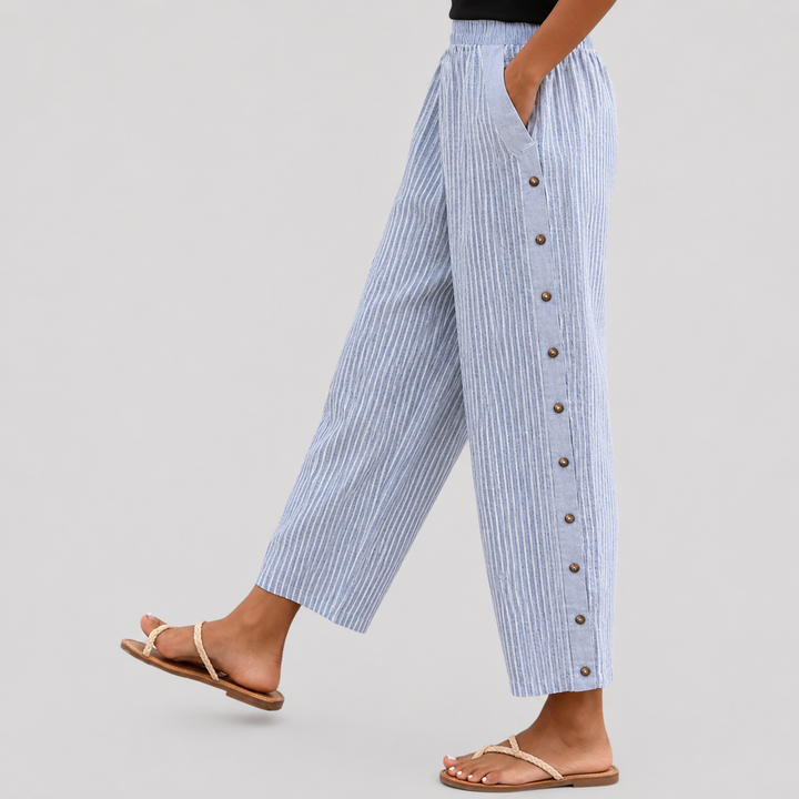 Linaya - Striped Pants with Buttons