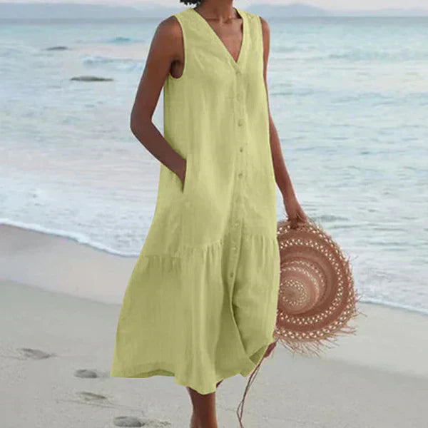 Naya™ - Elegant Sleeveless Shirt Dress with V-Neck