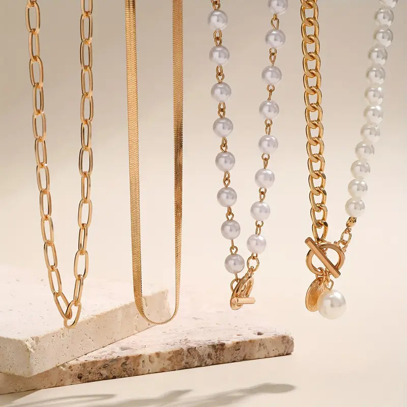 Lucinda | Modern Pearl Layering Necklace Set