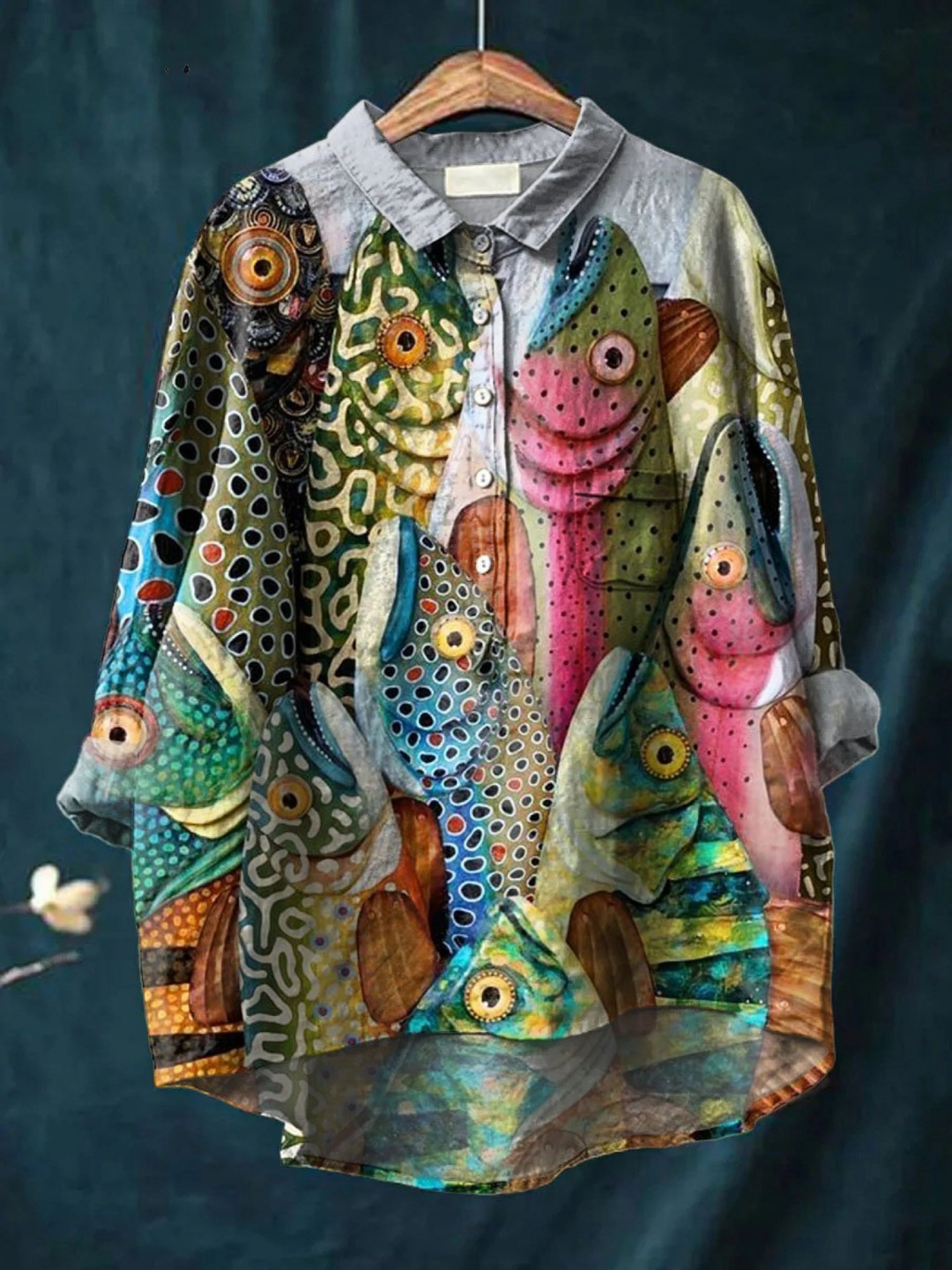 Anneliese | Vintage Funny Fish Art Print Blouse