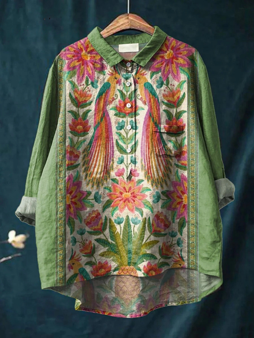 Emerson | Vintage Lovely Floral Birds Art Print Blouse