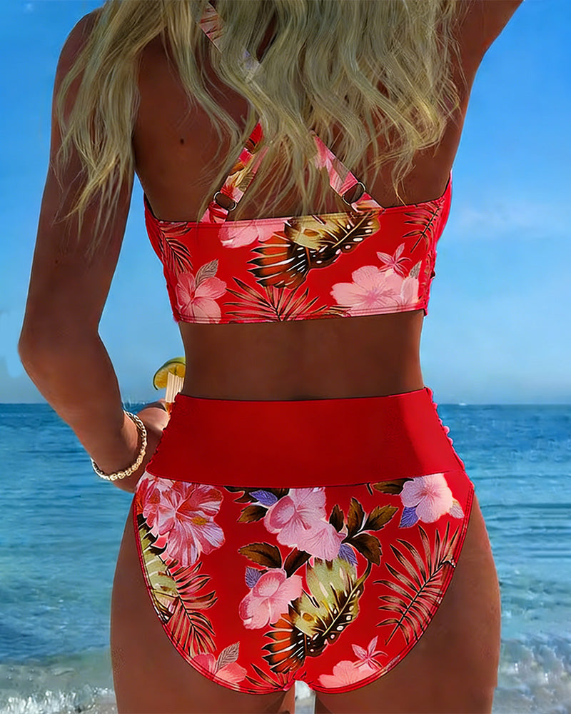 Clara | Bikini with contrasting floral pattern and slit