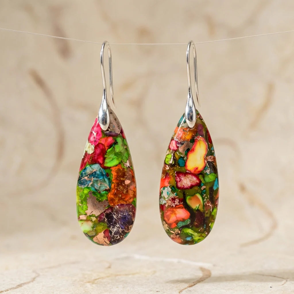 Celeste | Decisive Jasper Earrings Silver Color