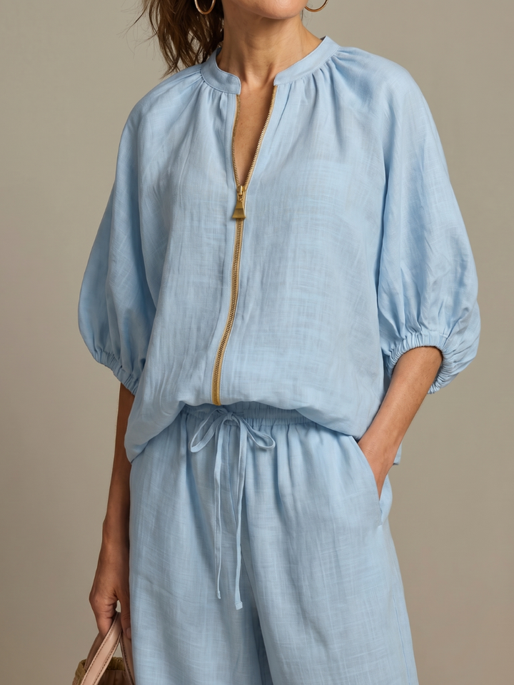 Natalia | Zip Blouson Wide Leg Pants Set