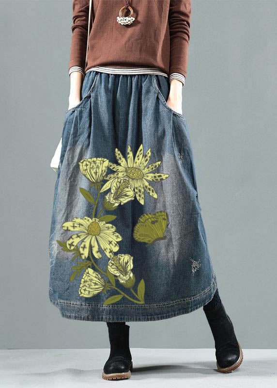 Blue Retro Patchwork Denim Skirt
