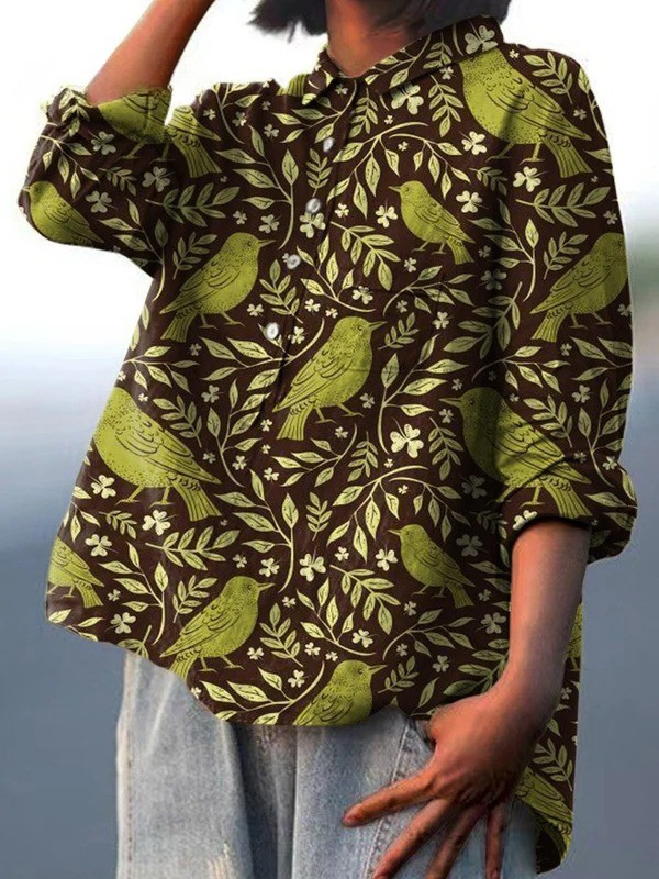 Nora | Vintage Floral Birds Art Print Blouse