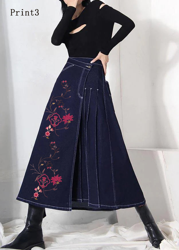 Boho Blue Asymmetrical Zip Denim Skirt