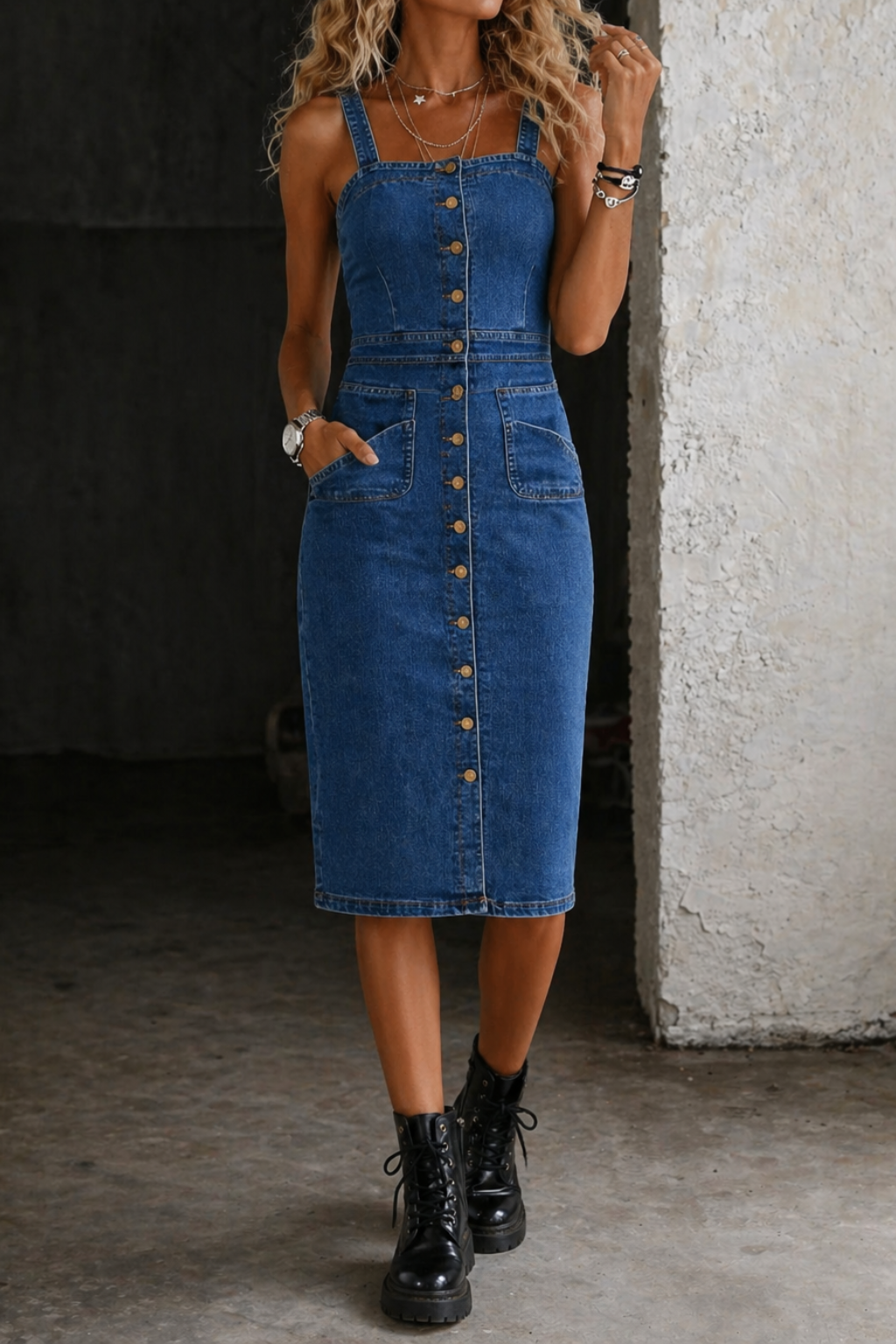 Indira | Button-Up Denim Midi Dress