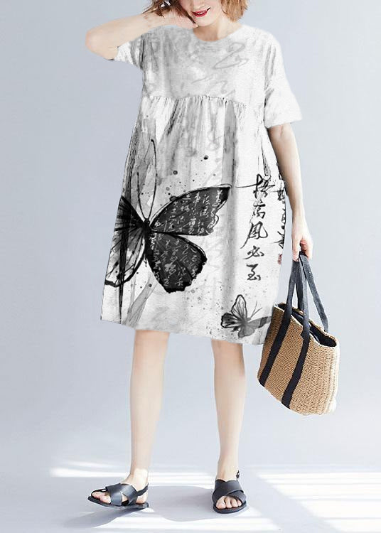 Black Women's Cotton Blend with O-Neck Pockets, Loose Summer Dresses