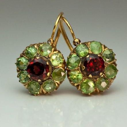 Rosalind | Green Red Crystal Hoops