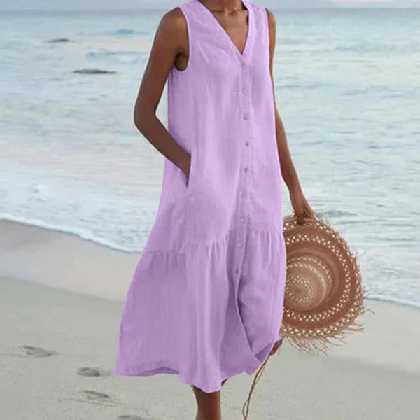 Naya™ - Elegant Sleeveless Shirt Dress with V-Neck