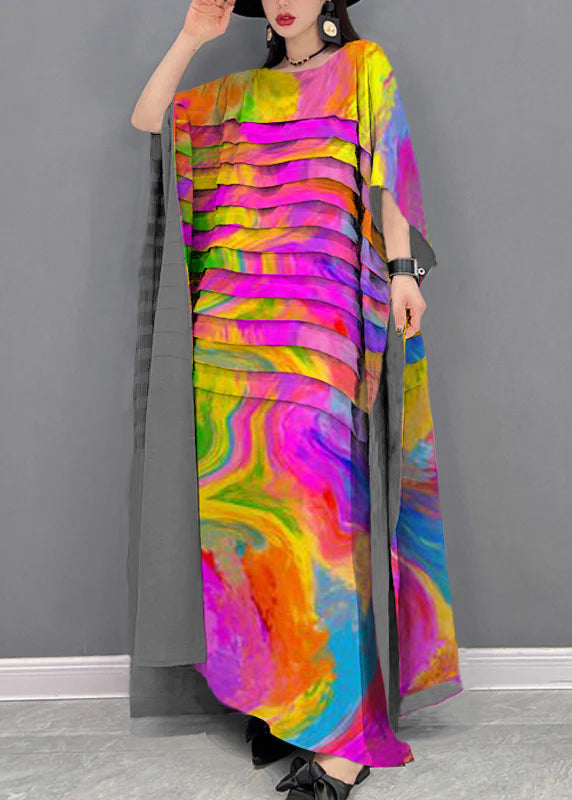 Green Striped Batwing Chiffon Dress