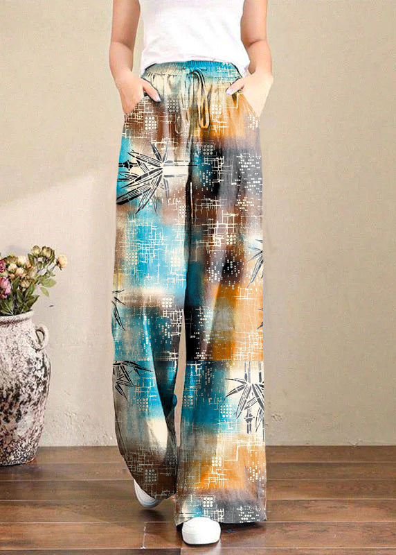 Grey Elastic Waist Wide-Leg Linen Pants