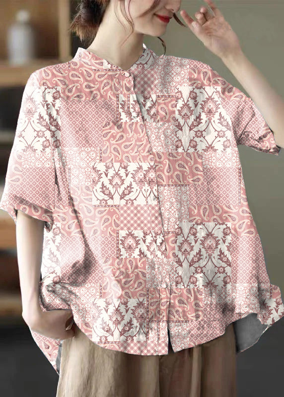 Grey Purple Printed Low-High Cotton Shirt
