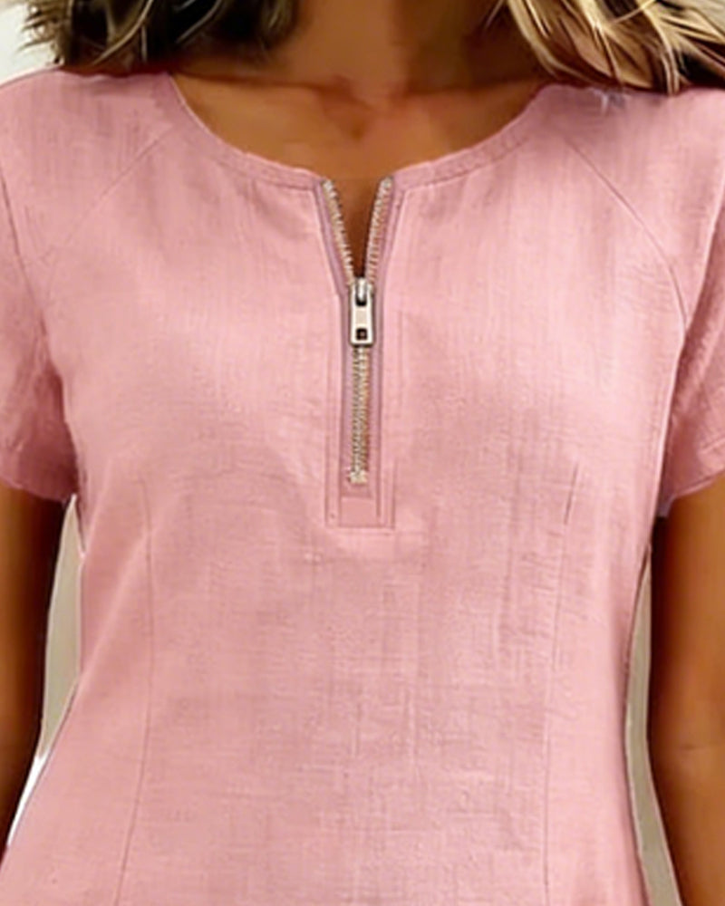 Cotton Zipper Pocket Dress