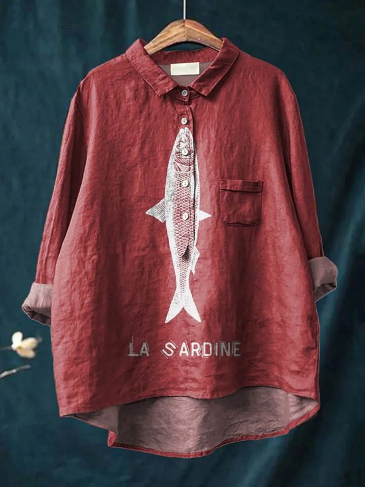 Faye | Sardine Fish Graphic Printed Women's Blouse