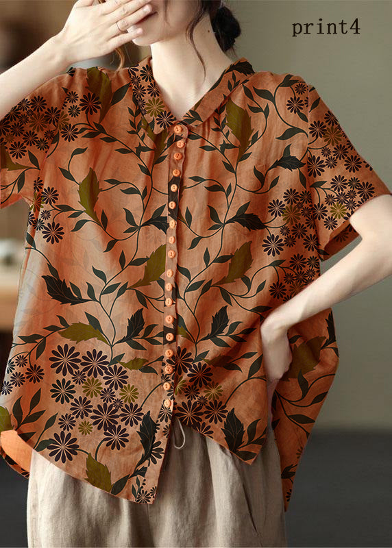 Orange Peter Pan Collar Ramie Cardigan