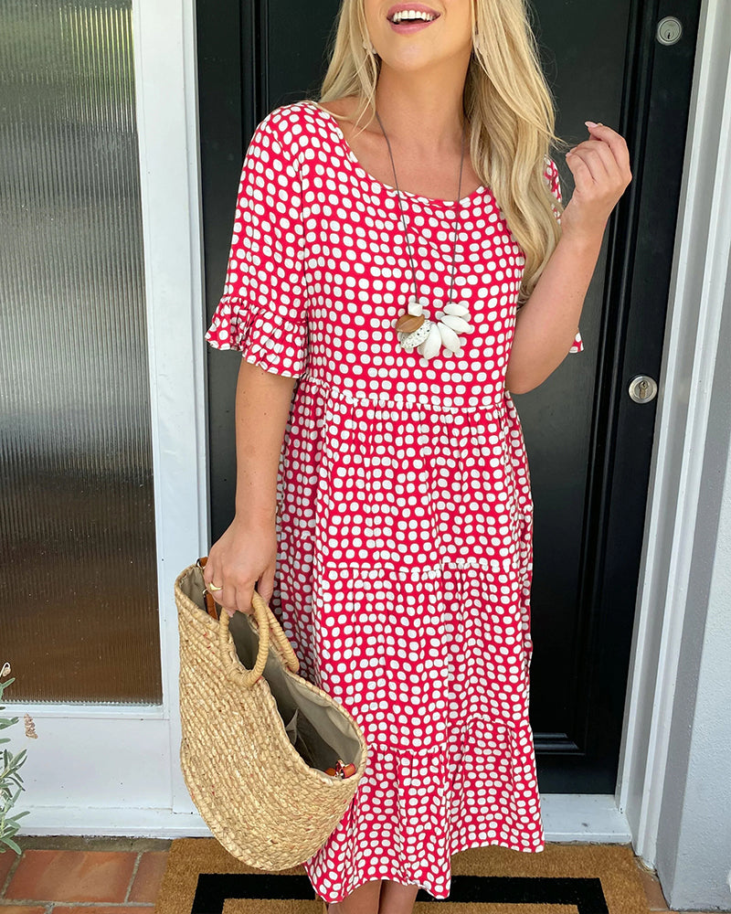 Polka Dot Round-Neck Midi Dress