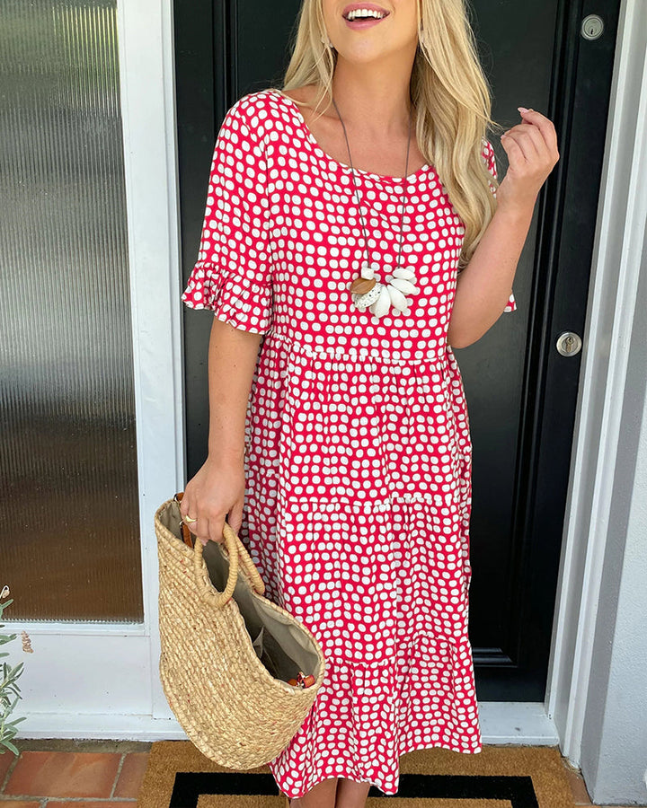Polka Dot Round-Neck Midi Dress