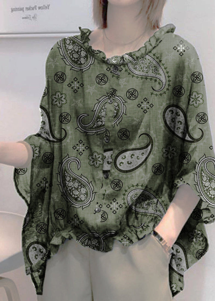Art Navy Tops Ruffle Trim Half Sleeve Blouse Plus Size