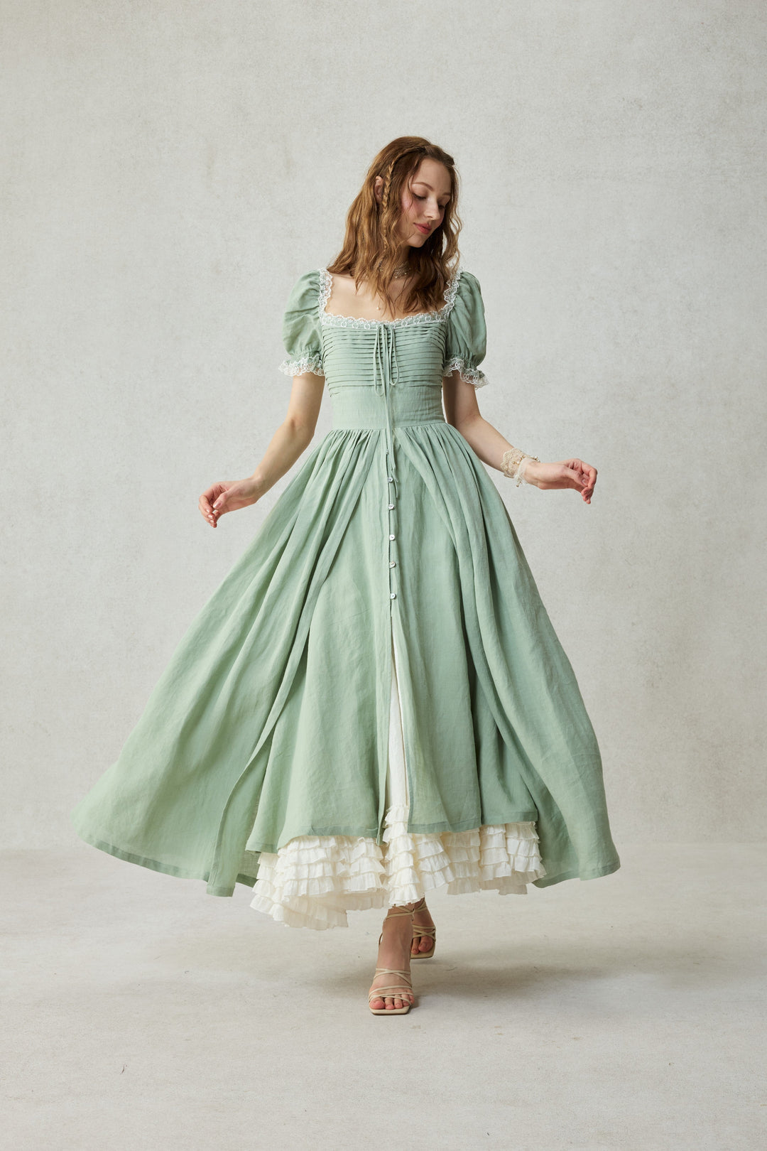 Monet Haze 26 | Fairy layered Linen Dress with pintucks