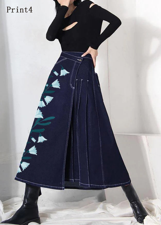 Boho Blue Asymmetrical Zip Denim Skirt
