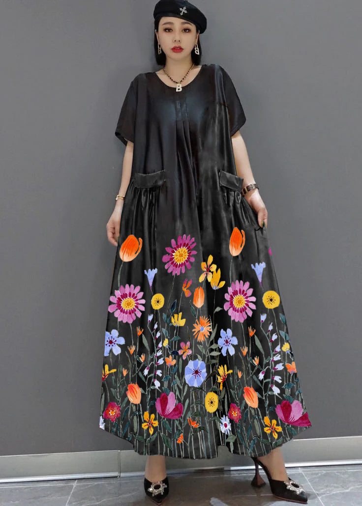 Yellow Print Satin Maxi Dress