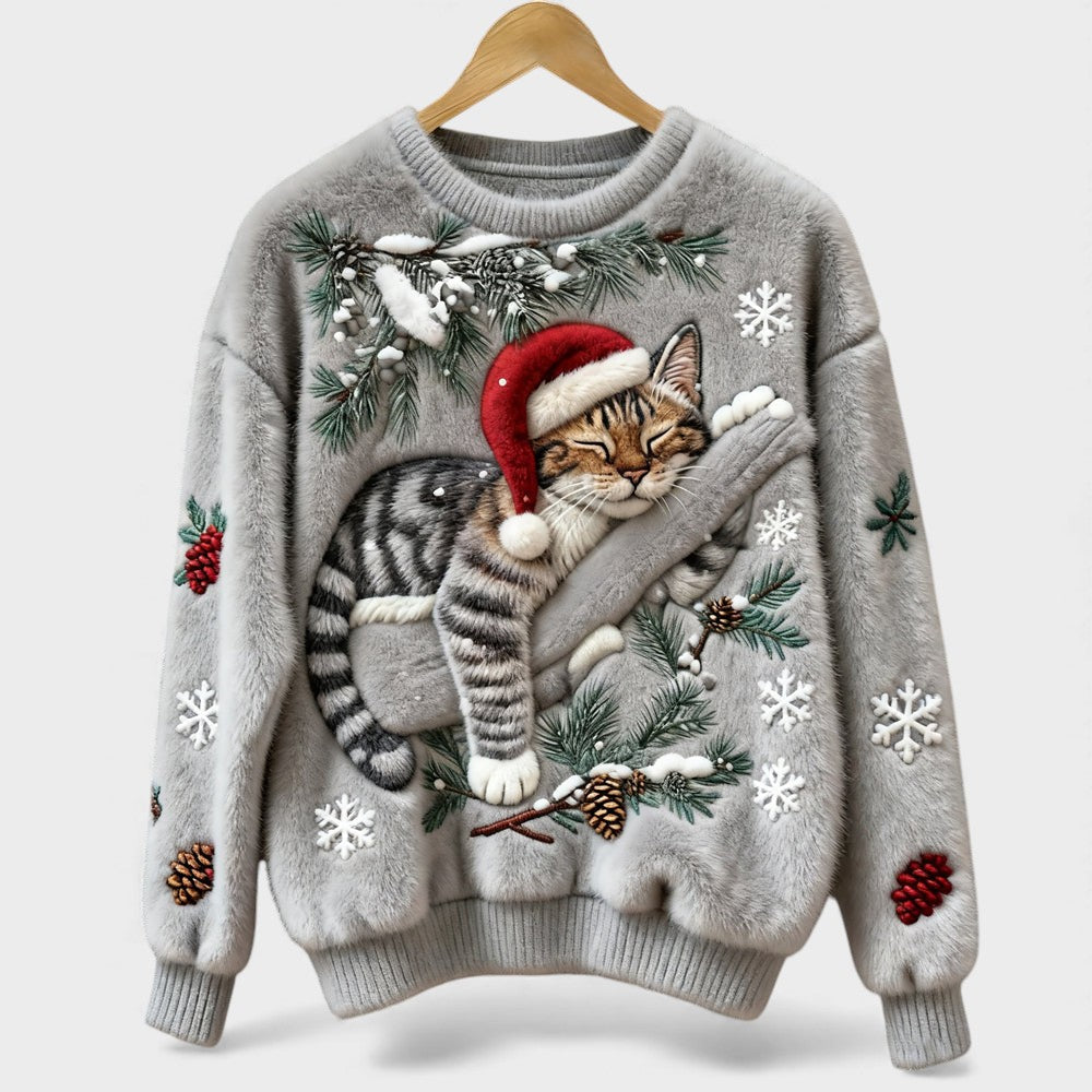 Cat Print Knit Sweater
