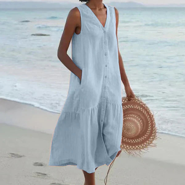 Naya™ - Elegant Sleeveless Shirt Dress with V-Neck