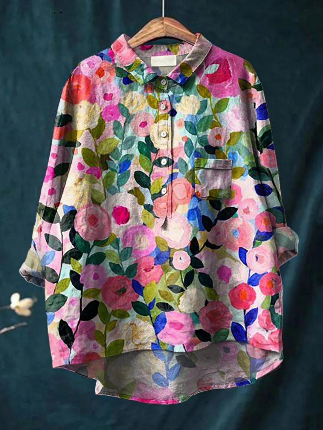 Delia | Colourful Spring Floral Garden Printed Print Blouse