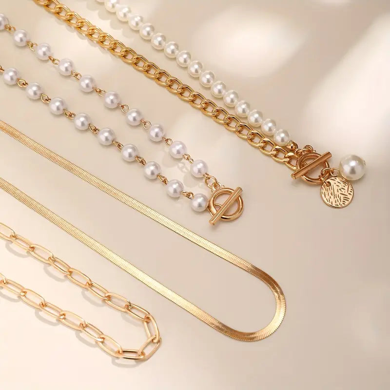 Lucinda | Modern Pearl Layering Necklace Set