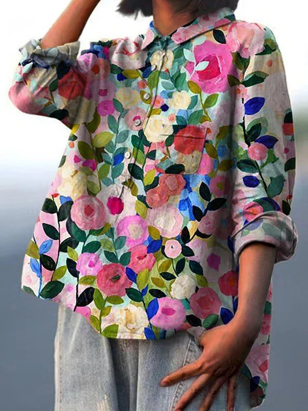 Delia | Colourful Spring Floral Garden Printed Print Blouse