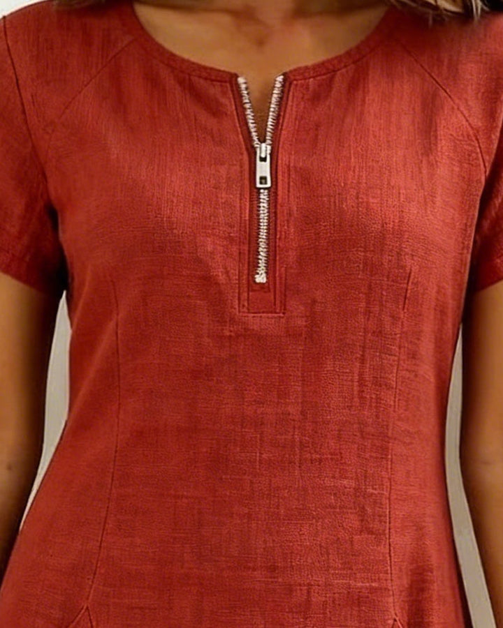 Cotton Zipper Pocket Dress